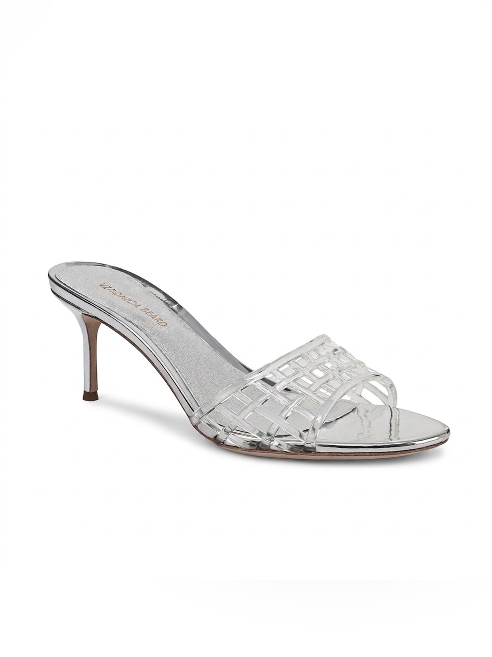 Veronica Beard Tia Jelly Heel in Clear & Silver, Size 8